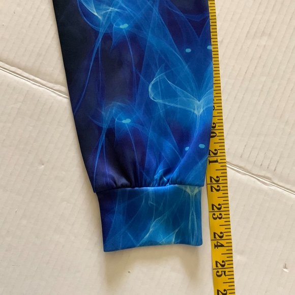 Blue Black Mens Pullover Hoodie Flaming Fanged Skull Graphic Front and Back - Picture 6 of 7